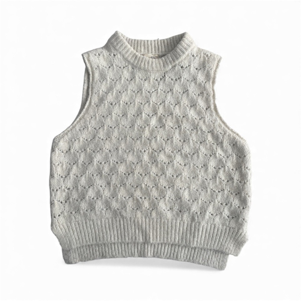 Cream Pointelle Knit Sleeveless Sweater Vest Ivory Size S Universal Thread